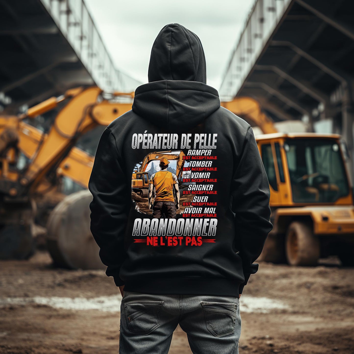 Opérateur de Pelle, ramper, tomber, vomir, saigner est acceptable