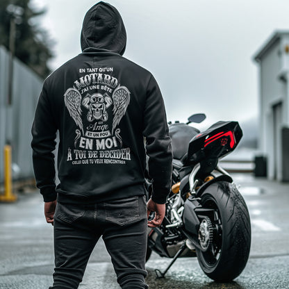 En tant qu'un motard, j'ai une bête, un ange et un fou en moi