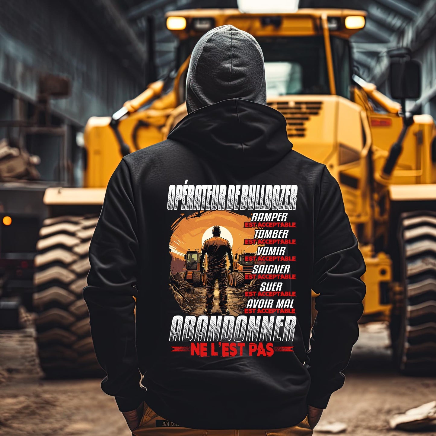 Opérateur de Bulldozer, ramper, tomber, vomir, saigner est acceptable