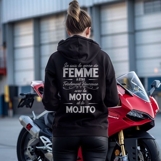 Je suis le genre de femme à être totalement heureuse avec le moto et le mojito