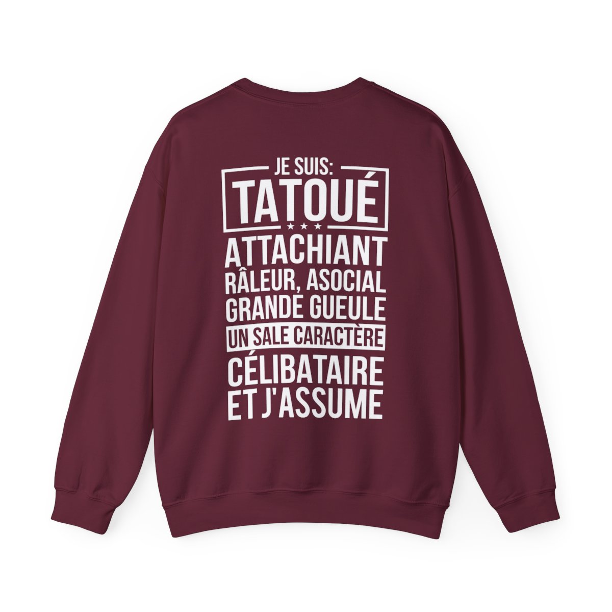 Je suis tatoué, attachiant, râleur, asocial, grande gueule, un sale caractère, célibataire et j'assume