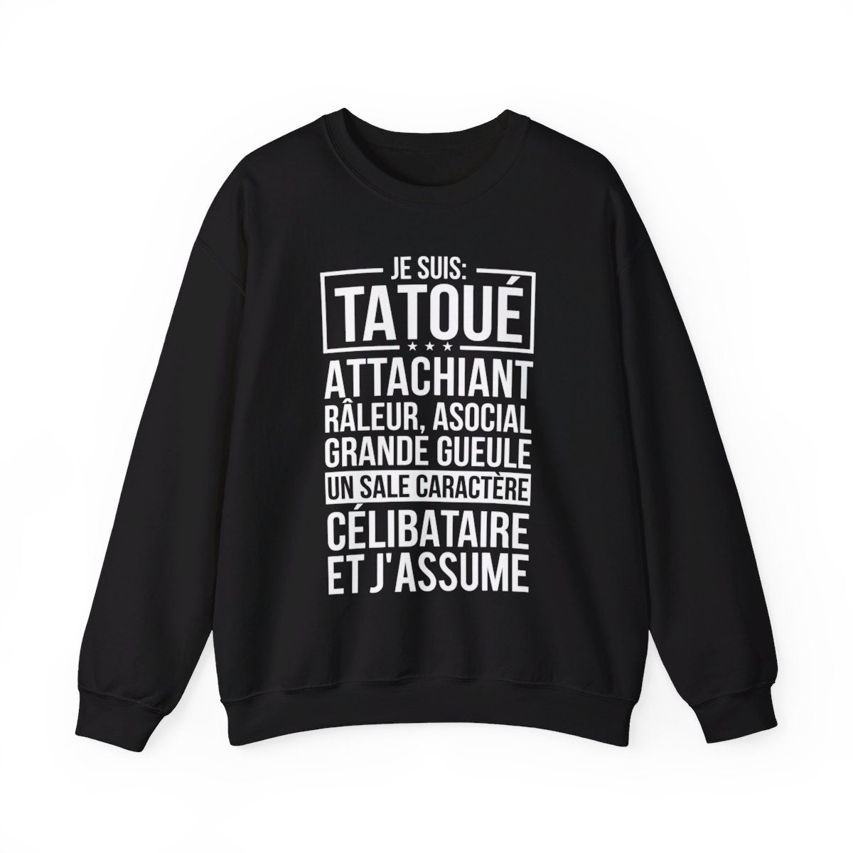 Je suis tatoué, attachiant, râleur, asocial, grande gueule, un sale caractère, célibataire et j'assume