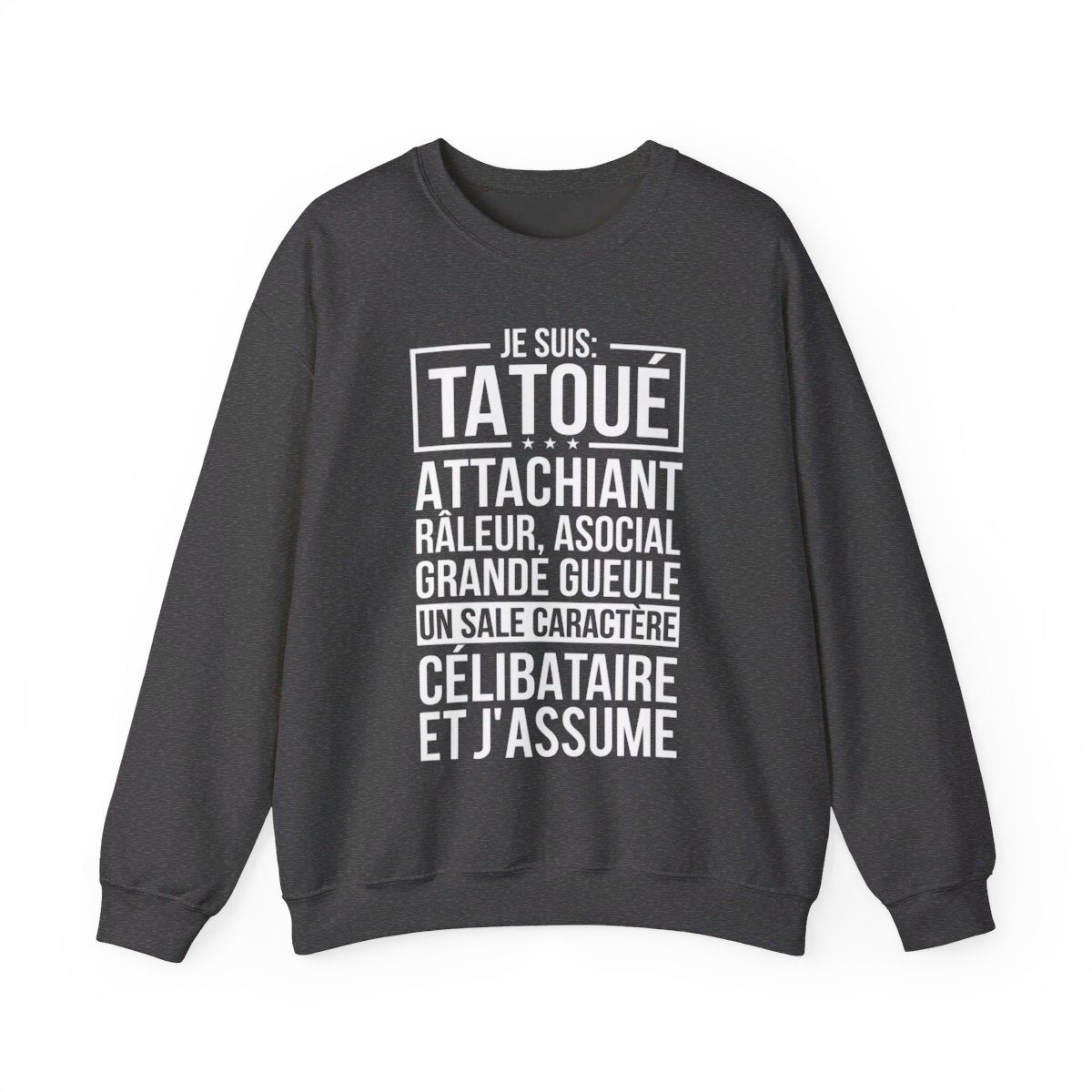 Je suis tatoué, attachiant, râleur, asocial, grande gueule, un sale caractère, célibataire et j'assume