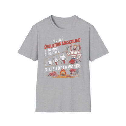 Niveau évolution masculine : 1. Homme. 2. Boucher. 3. Dieu de la viande.